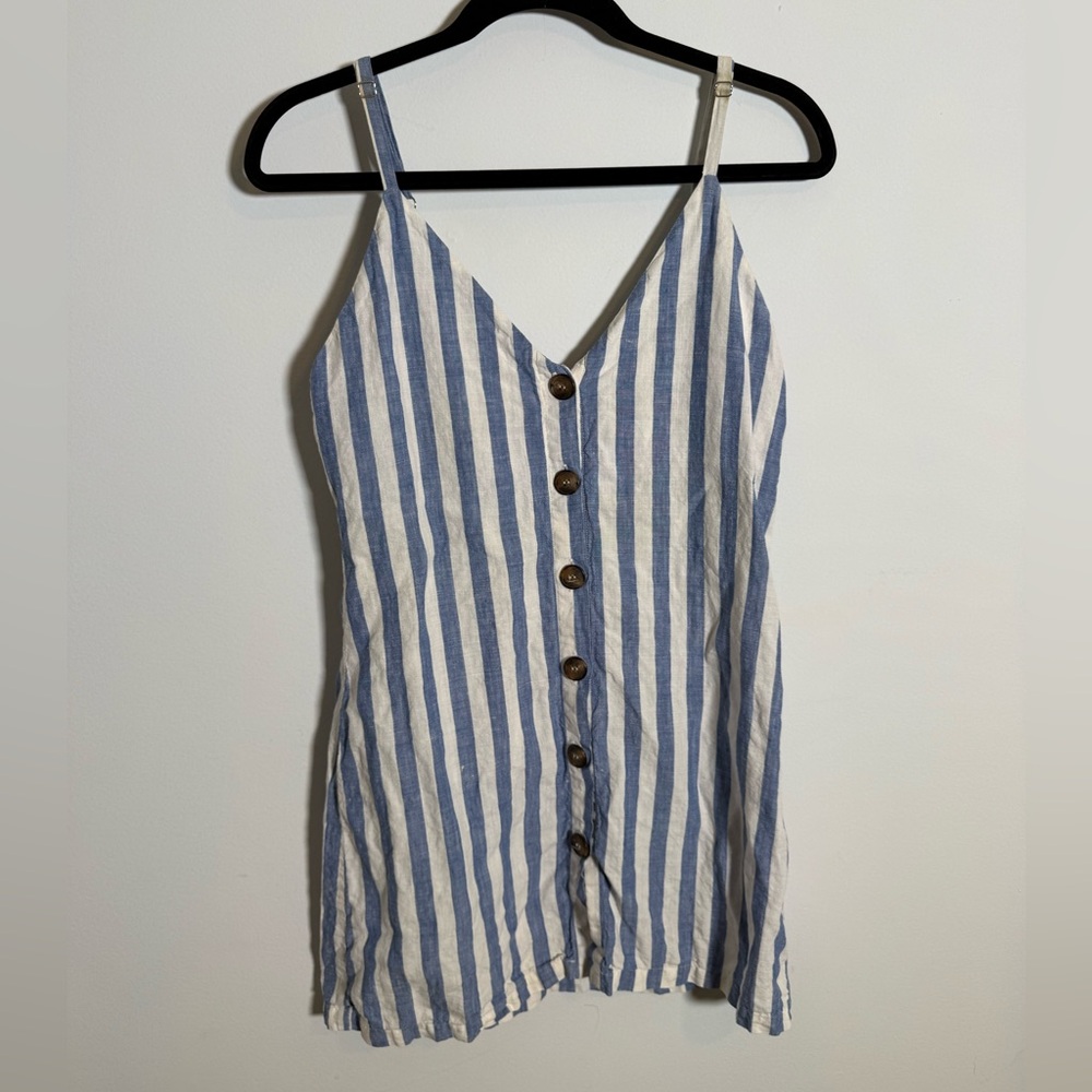 Reformation Blue & White Striped Linen Button-Front Cami‎ Dress | Size S